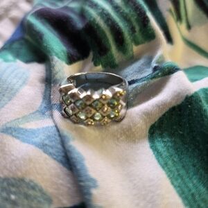 Thai SS Peridot And Zirconia Green And White Stone Women's Ring